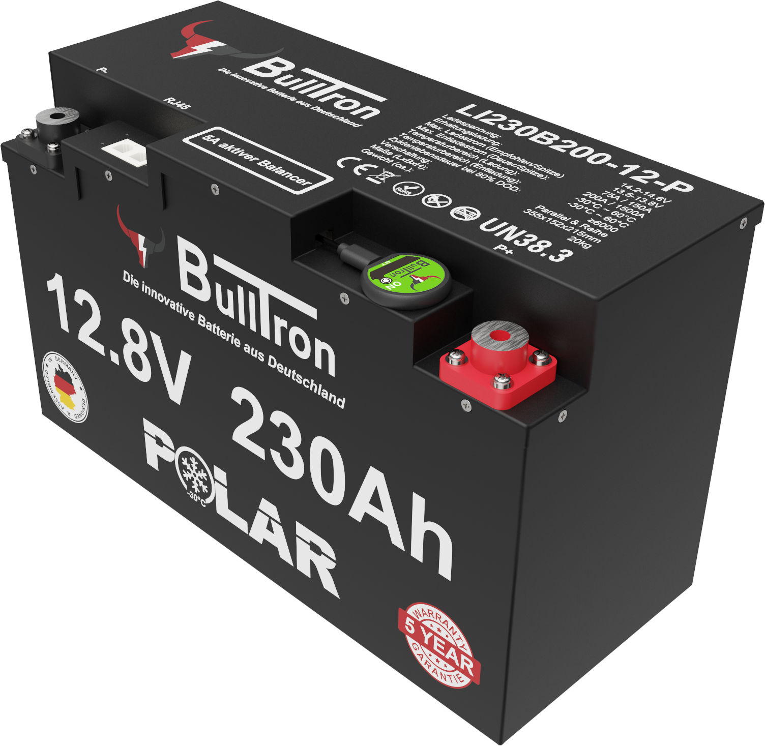 230Ah BullTron Polar LiFePO4 12.8V Akku mit Smart BMS, Bluetooth App und Heizung